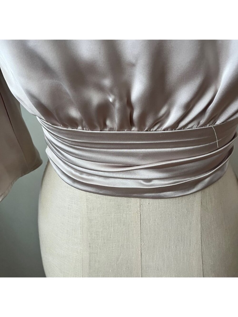 ZARA Silver Satin Cropped Blouse with Bell Sleeves, and Low V-Neck  Size XS - Picture 6 of 7